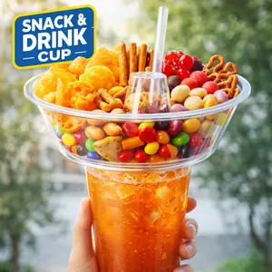15-Piece Portable Snack & Drink Cup Set, Round Party Night Snack Tray Cups with Straws, Outdoor Picnic Birthday Party Movie Night Snacks