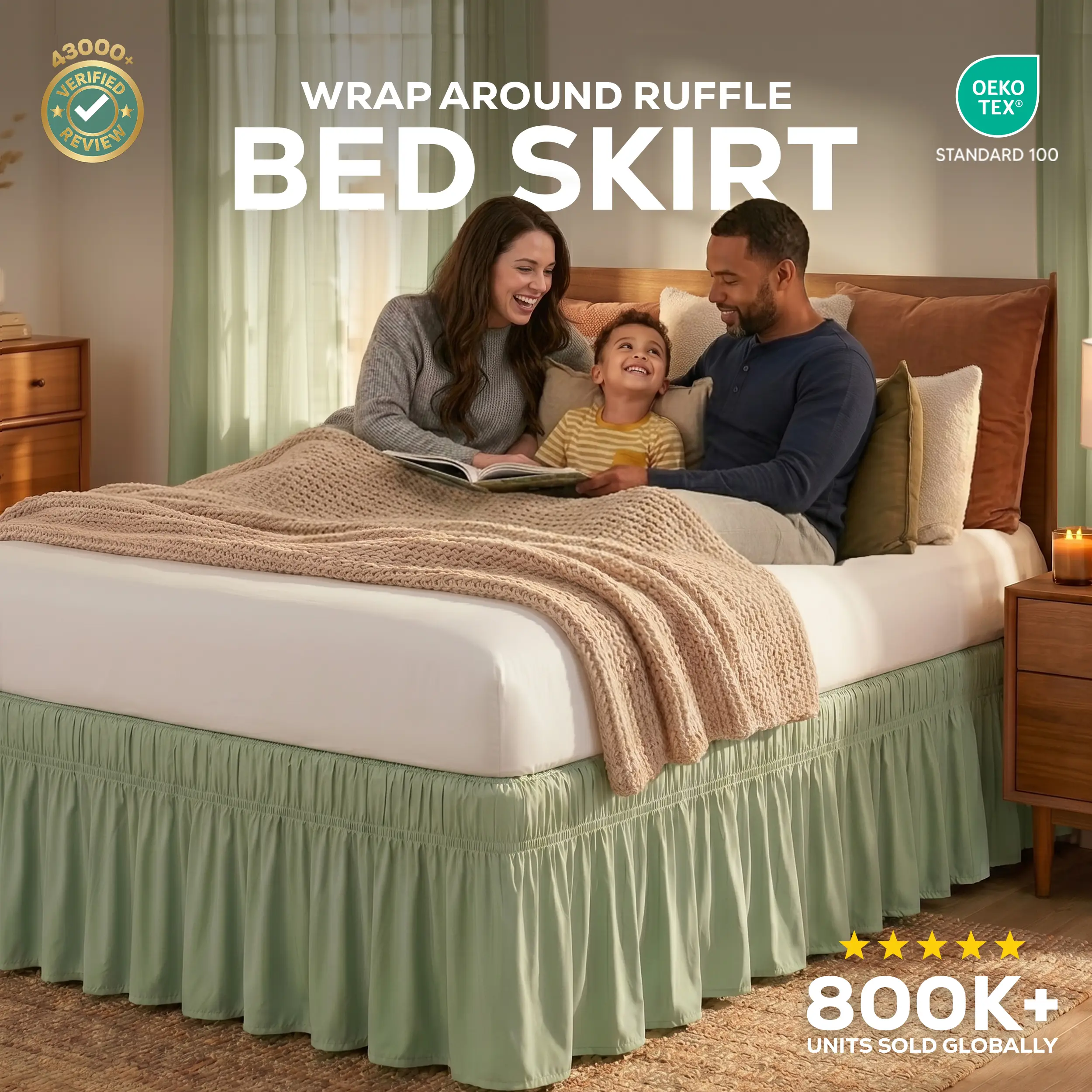 Ruffled Wrap Around Bed Skirt, Hides Under Bed Clutter, 16" Drop, No-Slip Elastic Belt, Fade Resistant Microfiber, Fits Twin Full Queen King | Utopia Bedding