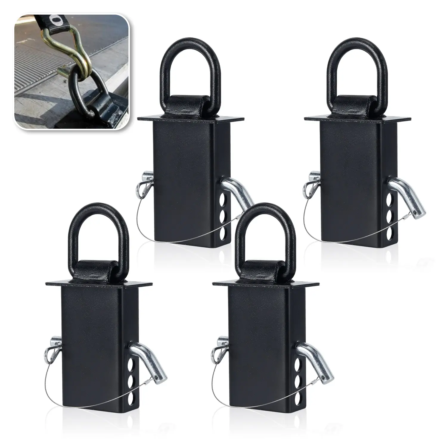 Trailer Stake Pocket D-Ring Tie Down with 4 Adjustable Holes & 1/2" Locking Hitch Pin - Heavy Duty Cargo Anchor Point for Flatbed Trailers