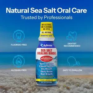 H2Ocean Sea Salt Healing Rinse - Oral Care Solution with Red Sea Salt & Enzymes - Alcohol-Free, Fluoride-Free, Natural Mouthwash for Sore Throats & Dry Mouth