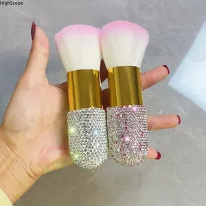 Large Fluffy Glam Bedazzled Kabuki Cosmetic Brush, Rhinestone-Embellished Makeup Brush