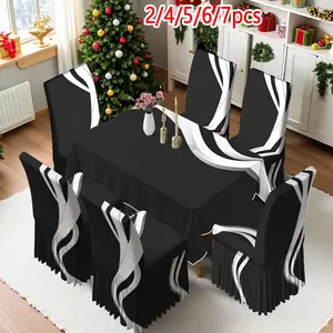 2/4/6/5/7 pieces of fashionable and high-end Dining Chair Slipcover and tablecloth sets, thickened chair cover and tablecloth sets (1 tablecloth + 4 chair covers or 1 tablecloth + 6 chair covers), easy to care for, reusable, for home decoration
