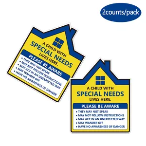 Special Needs Child Warning Sticker, 2 Counts/pack Waterproof Self Adhesive Warning Sticker, Emergency Warning Sticker for Home & Office & School, Waterproof Stickers