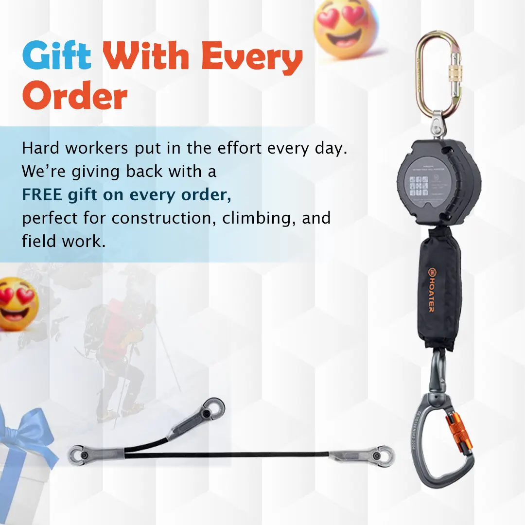 Durable Retractable Fall Arrester with Free Y Safety Lanyard, Heavy-Duty Fall Protection Gear, Construction & Climbing Carabiner for Leash Harness, Scaffolding, Roofing, Climbing Gear, Retractable Brake