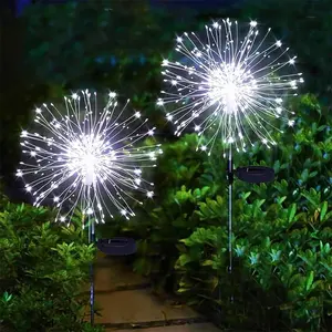 Solar Fireworks Lights 2 Pack 120 LEDs Solar Garden Outdoor Lights, Decorative Garden Lights, 8 Modes Sparkler Yard Lights Waterproof Dandelion String Lights for Outside Patio Pathway Decorations - White