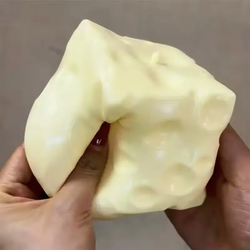 Moldable Jumbo Cheese Cube Stress Ball, Big Cheese Shapeable Squeeze Non-Bounce Fidget Toy, ASMR Sensory Anti-Stress Squishy