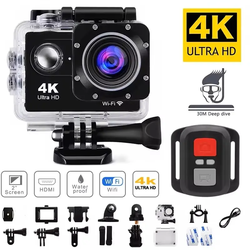 Mini Sports Action Camera, 4K Resolution 1080P/30FPS Recording, Built-in WiFi & 2.0" Display, 140° Wide Angle Waterproof Cam for Diving, Cycling, Outdoor & Helmet Use