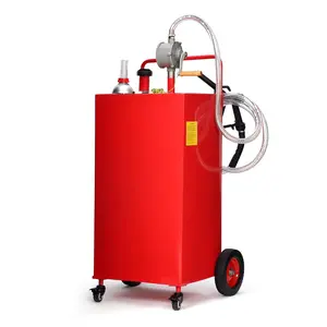 30 Gallon Heavy Duty Portable Fuel Caddy with Manual Pump – Mobile Gas & Fuel Transfer Tank – 4-Wheel Storage Solution for Trucks, Boats, Lawn Mowers, Farm & Garage, Red/Black/Orange