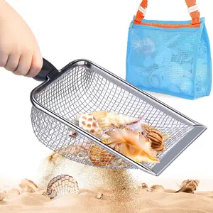 Summer Spring Gift Beach Mesh Shovel with Mesh Beach Bag for Shell Collecting, Kids Filter Sand Scooper for Picking Up Shells, Shark Tooth Sifter Dipper for Boys and Girls, Toy