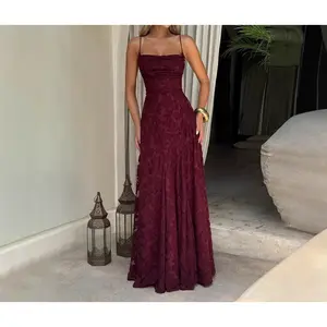 Sexy Backless Lace Pattern Solid Color Cami Long Dress, Plain Fitted Design, Elegant Sleeveless Dress For Party, Wedding Guest, black tie wedding guest dress