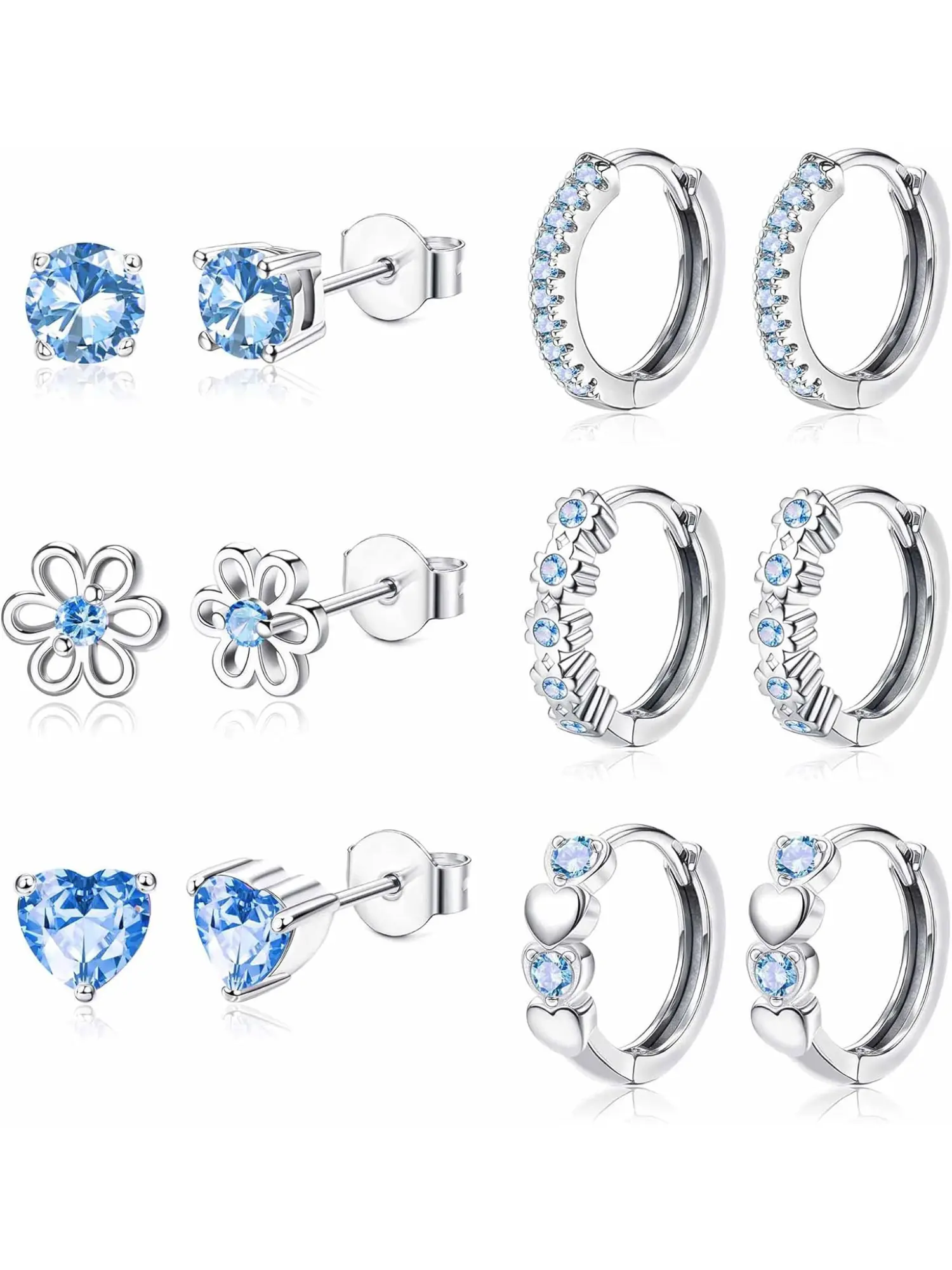 6 Pairs of Girls Earrings Female Hypoallergenic Cute Children Toddler Earrings Cubic Zirconia Ear Studs Earrings Jewelry Stack Set Sensitive Ears Earring Stacks