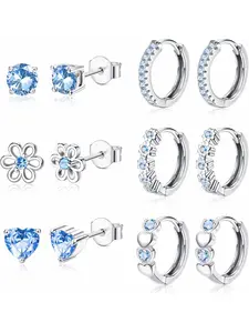 6 Pairs of Girls Earrings Female Hypoallergenic Cute Children Toddler Earrings Cubic Zirconia Ear Studs Earrings Stack Set Sensitive Ears Earring Stacks