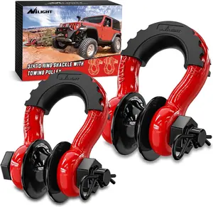 Nilight 3/4" D Ring Shackle with Towing Pulley 2 Pack 4.75 Ton (9500 Lbs) 7/8" Pin Heavy Duty Off Road Recovery Shackle with Isolators Washer Kit for Jeep Truck Tractor Vehicle ATV UTV