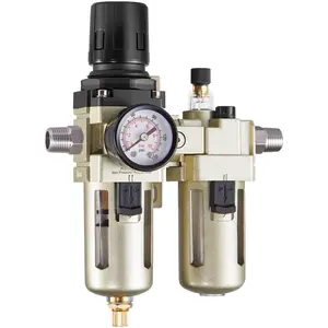 VEVOR Air Compressor Filter Regulator Lubricator (FRL), 3/8" NPT Air Compressor Water Separator, Semi-Auto Drain Air-Drying System with 5μm Brass Filter Element, 145PSI Max Working Pressure, Poly Bow