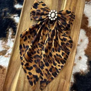 Western Leopard Print Hair Bow Clip - Fashion Accessory with Turquoise Center Accent, Decorative Elegant Design