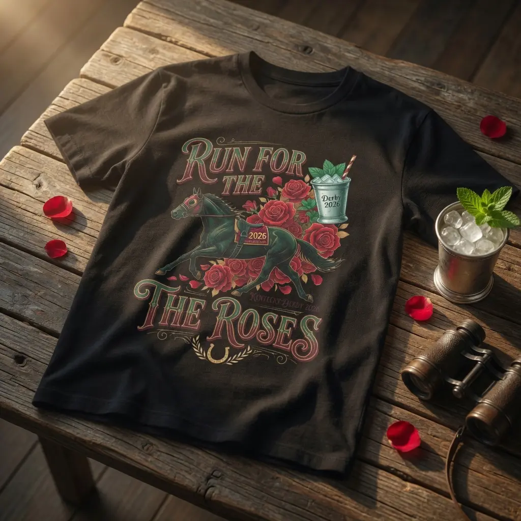 Kentucky Derby 2026 Run for the Roses T-Shirt - Elegant Horse Racing kentucky derby 2026, run for the roses, kentucky derby shirt, horse racing tshirt, derby day outfit, mint julep, thoroughbred horse, southern elegance, race day apparel, womens derby