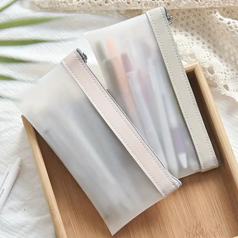 Portable Pencil Case with Zipper, Zippered Storage, Zipper Pouches, 1 Count Translucent Large Capacity Pencil Bag, Stationery Storage Bag for Office School Student