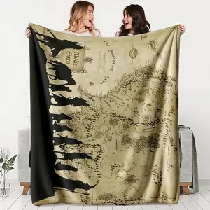 Lord of the Rings Middle-Earth Map Flannel Throw Blanket, Soft and Warm, Perfect for Bed, Sofa, Office, Camping, Travel Gift