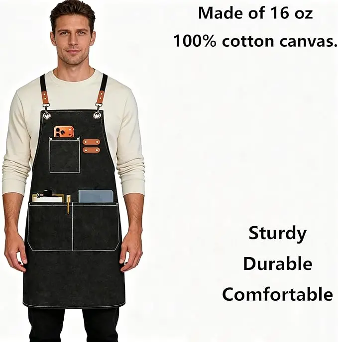 Chef Aprons for Men Women with Oversized Pockets,Cotton Canvas Cross Back Heavy Duty Work Apron