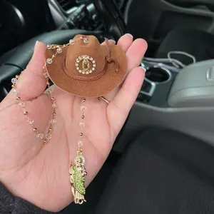 St. Jude Car Blessing Charm. Handmade Protection Gift Decoration, Light Brown Sombrero, St. Jude hanging charm