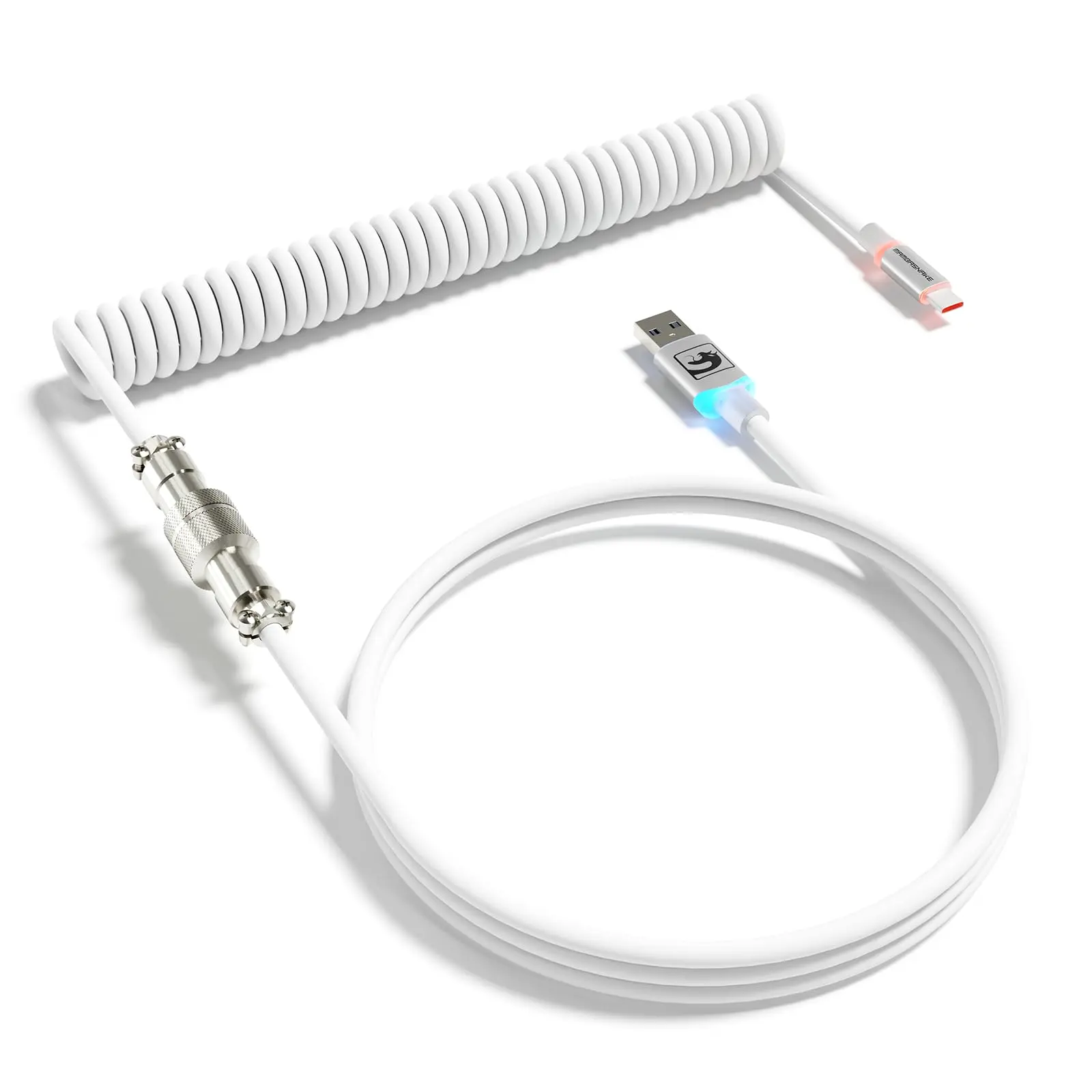 MAMBASNAKE C01 Ultra RGB Coiled Keyboard Cable, Pro Custom USB-C Detachable Aviator Flexible USB C Data Cable for Gaming Keyboards, Stable Dual-sleeved Design, Durable Sleeving, 2m Type-C to USB-A Hyper-speed, Typec Cable, USB C Accessories