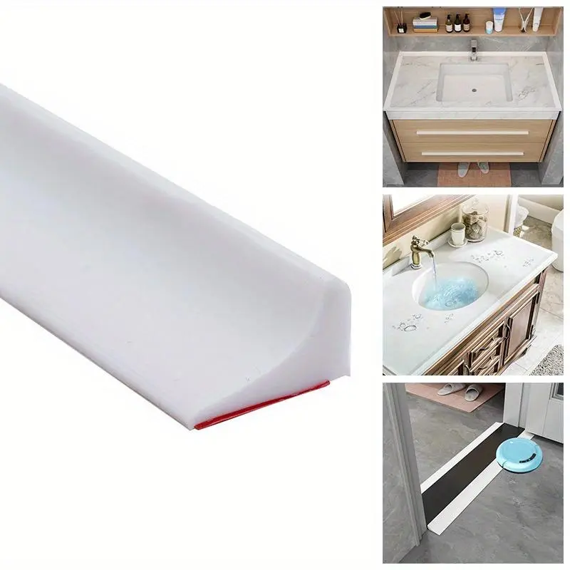 1M Silicone Bathroom Water Stopper Strip Dry Wet Separation Bendable For Kitchen Use Countertop Retaining Shower Dam Flood Barrier Shower Waterproofing Seal Waterproof Adhesive