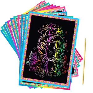 Scratch Art Kit with Wooden Pen, 10 Sheets, Vibrant Colors, Creative Drawing Paper, Perfect Holiday Gift, Unleash Hidden Designs, Handicraft, Crafting Kit, Diy Kits