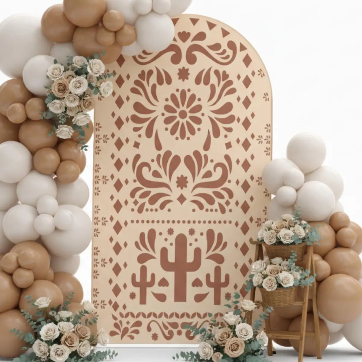 Cielito Lindo Arch Backdrop Cover Round Top Talavera Flower Design Doubleside Cover for Mexican Theme Fiesta Wedding Baby Shower Birthday Party Decor (Without Arch Support), Backdrop Stand Covers