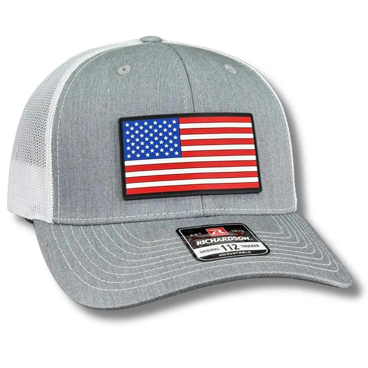 Patriotic American Flag PVC Patch Hats - Adjustable Casual Richardson 112, Trucker Snap, Ponytail Caps with Breathable Mesh