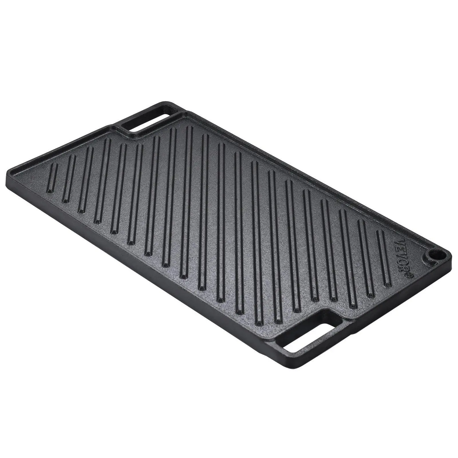 【SummerFinds】VEVOR Reversible Grill/Griddle,  , 9.7"x16.7" Pre-Seasoned Cast Iron Griddle, Rectangular Double Burner Griddle Pan, Non-Stick Family Pan Cookware with Handles, Flat Top Plate for BBQ, Gas Grill, Black