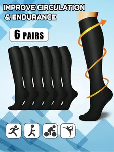 Compression Socks for Men & Women, Sports Running Socks, Compression Athletic Socks, 20-30mmhg Knee High Design, Running Performance Recovery, 6 Pairs for Circulation Support
