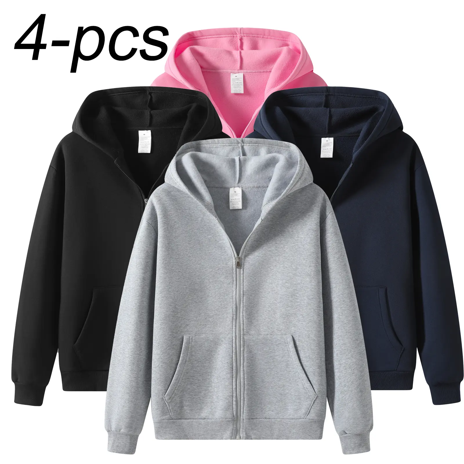 4-Pack Men’s Full-Zip Hoodies – New autumn/winter arrivals, loose long sleeves, soft casual athletic hoodies for running, basketball, and cycling (optional 4-pack or 2-pack). Hooded cardigan with kangaroo pocket.