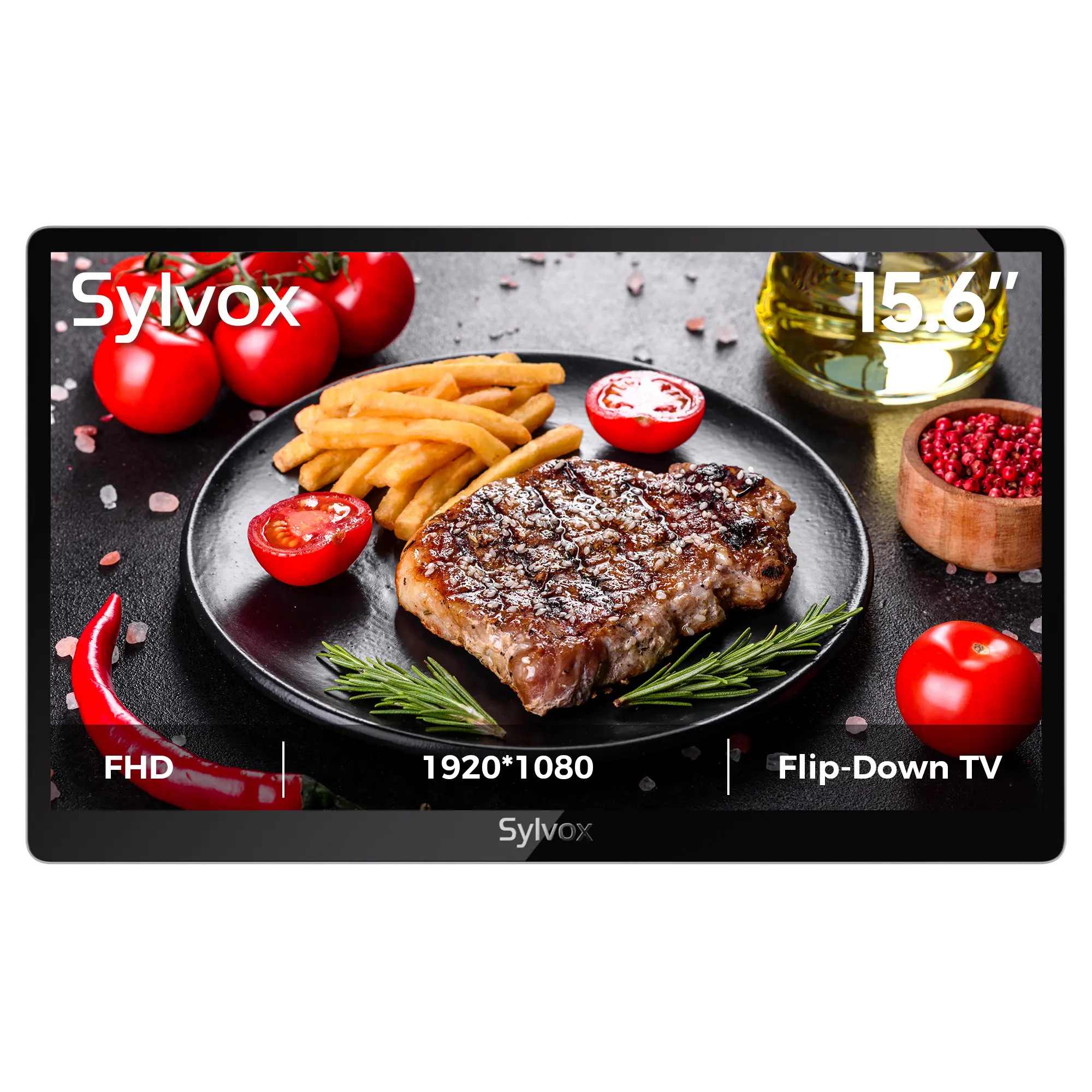 SYLVOX Kitchen TV, 15.6 inch Small Flip-Down TV for Under Cabinet, 1080P FHD TV Rotated & Foldable, 12 Volt TV for Kitchen, Bedroom, RV Camper and Yacht