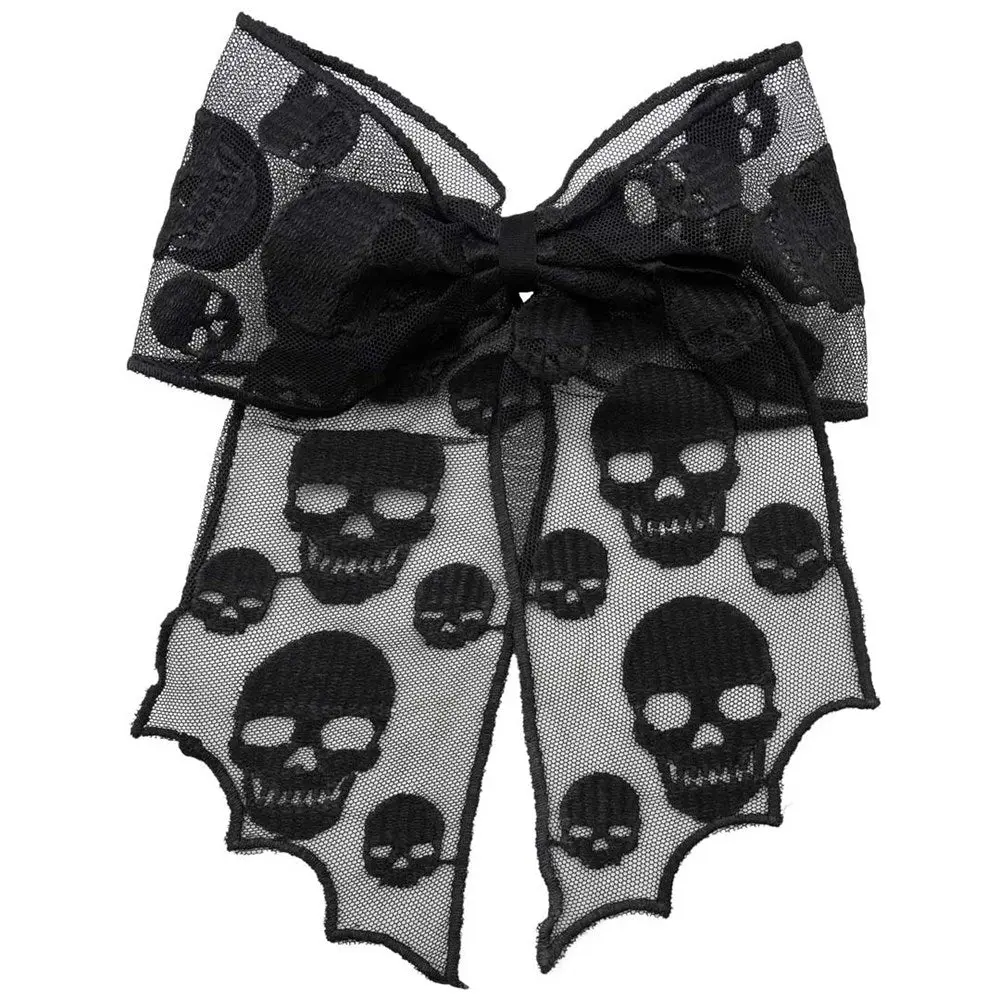 Skull Lace Hair Bow Clip