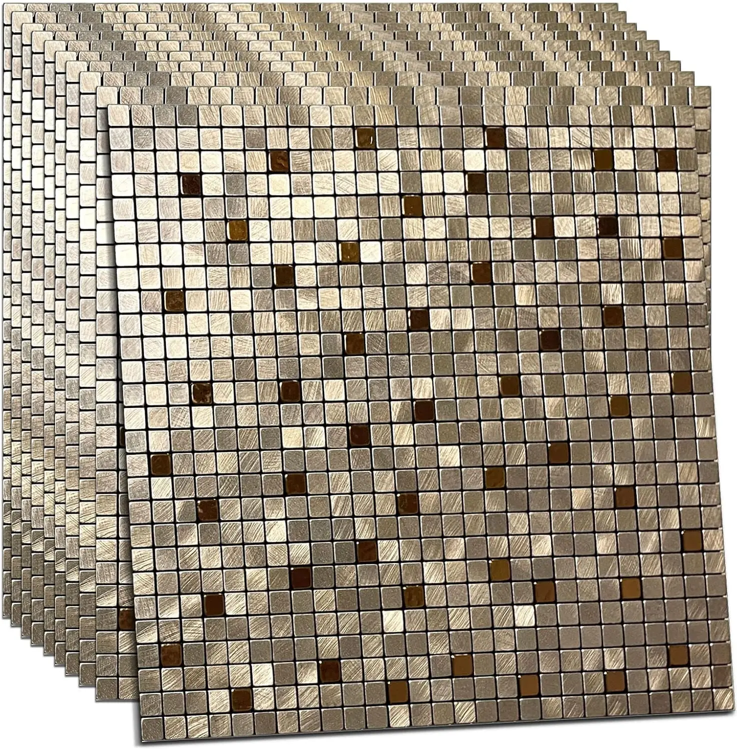 10-Piece Decorative Peel and Stick Backsplash Tiles Stickers, 3D Self-Adhesive Metal Mosaic Wall Panels (11.41"x11.41" Bronze) for Kitchen & Home Improvement Building Supplies