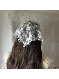 French retro lace floral mesh headscarf sweet tie bandana bohemian hairband Adjustable Headband Flower Headbands