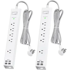 10Ft Surge Protector Power Strip - Long Extension Cord,  5 Widely Outlets 4 USB Ports, Flat Plug, Multi Plug Outlet Extender, Desk  Station for  Office College Dorm Room Essentials