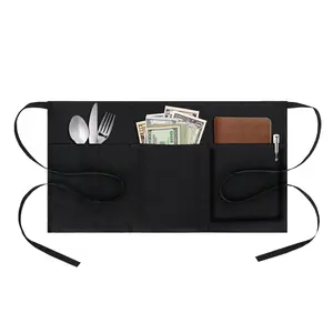 Waiter Waitress Server Apron with 3 Pockets, Water & Oil Resistant Short Aprons, Multi-Purpose Waist Aprons for Servers, Kitchen Cooking Aprons