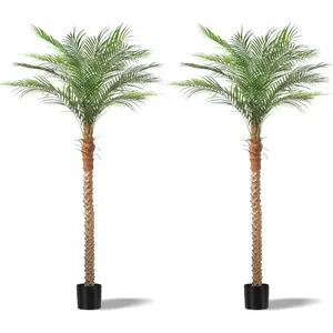 Artificial Phoenix Palm Tree 7ft Tall 2 Set – Large Fake Palm Tree with 15 Adjustable Leaves, Outdoor Indoor Faux Sago Palm Plant for Living Room Patio Poolside Yard Decor