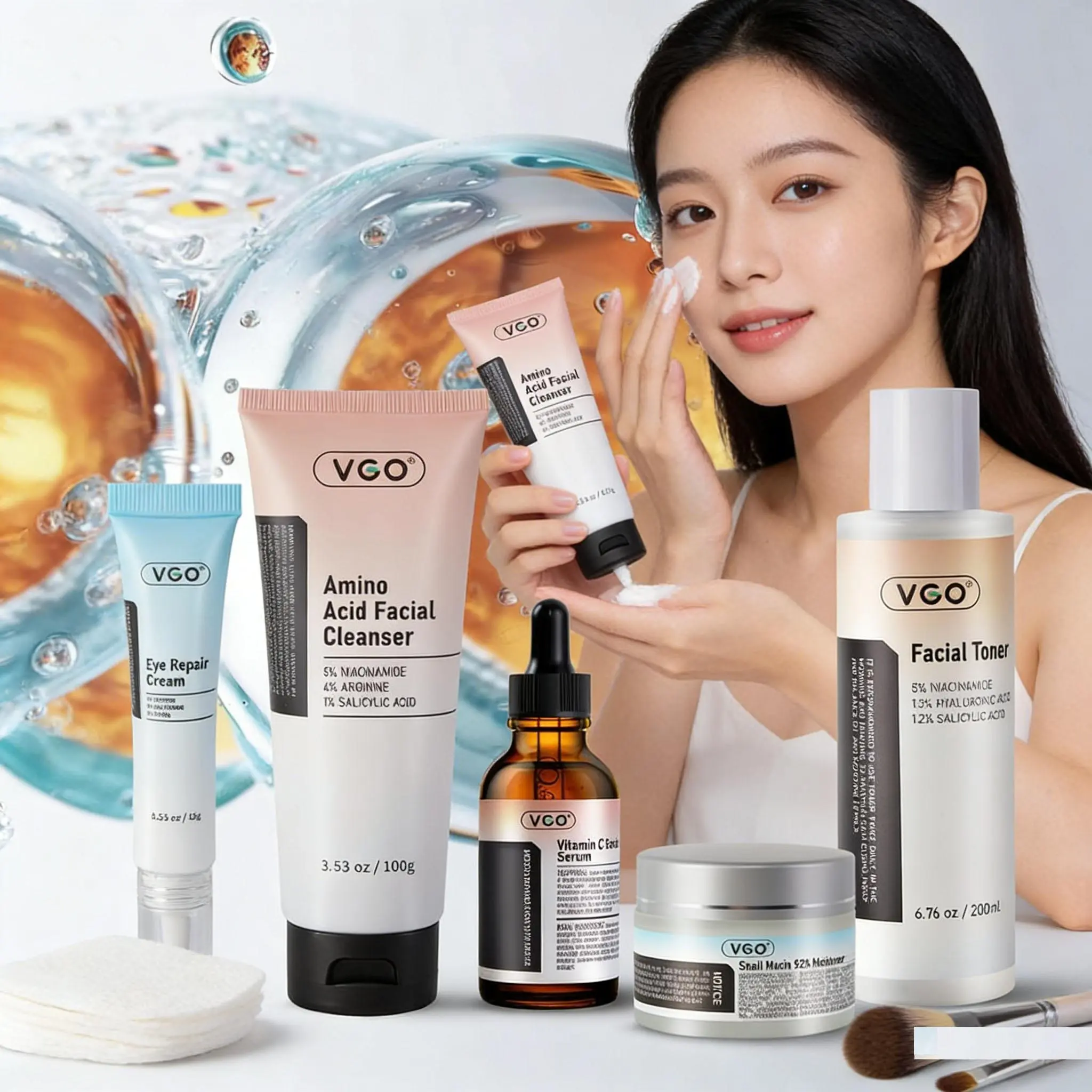 VGO Skincare Five-step Routine Vitamin C Moisturizing Repair Daily Care All-in-One Set Cleanser Moisturizer-B Cleansing Moisture Maintenance Kit Ultimate Kit,travel essentials