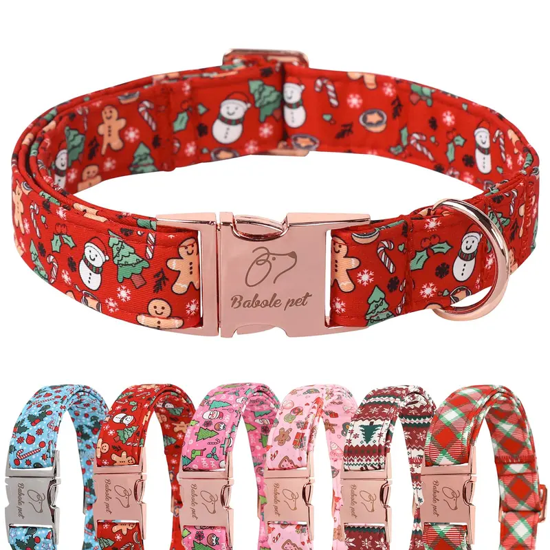 Festive Red Christmas Dog Collar - Adjustable Soft Cotton Winter Design, Quick Release Secure Buckle for Safe Walks, Pet Accessory for Small Medium Large Puppies & Dogs