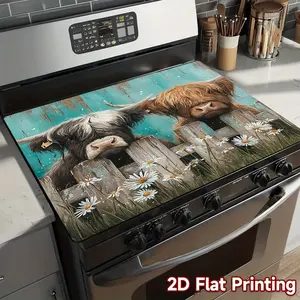 Highland cow pattern rubber stove protective cover - heat-resistant, non slip, absorbent, easy to clean, oven mat, refrigerator mat, kitchen stove cover, suitable for surface protection of ovens, washing machines and appliances, Kitchenware, Home