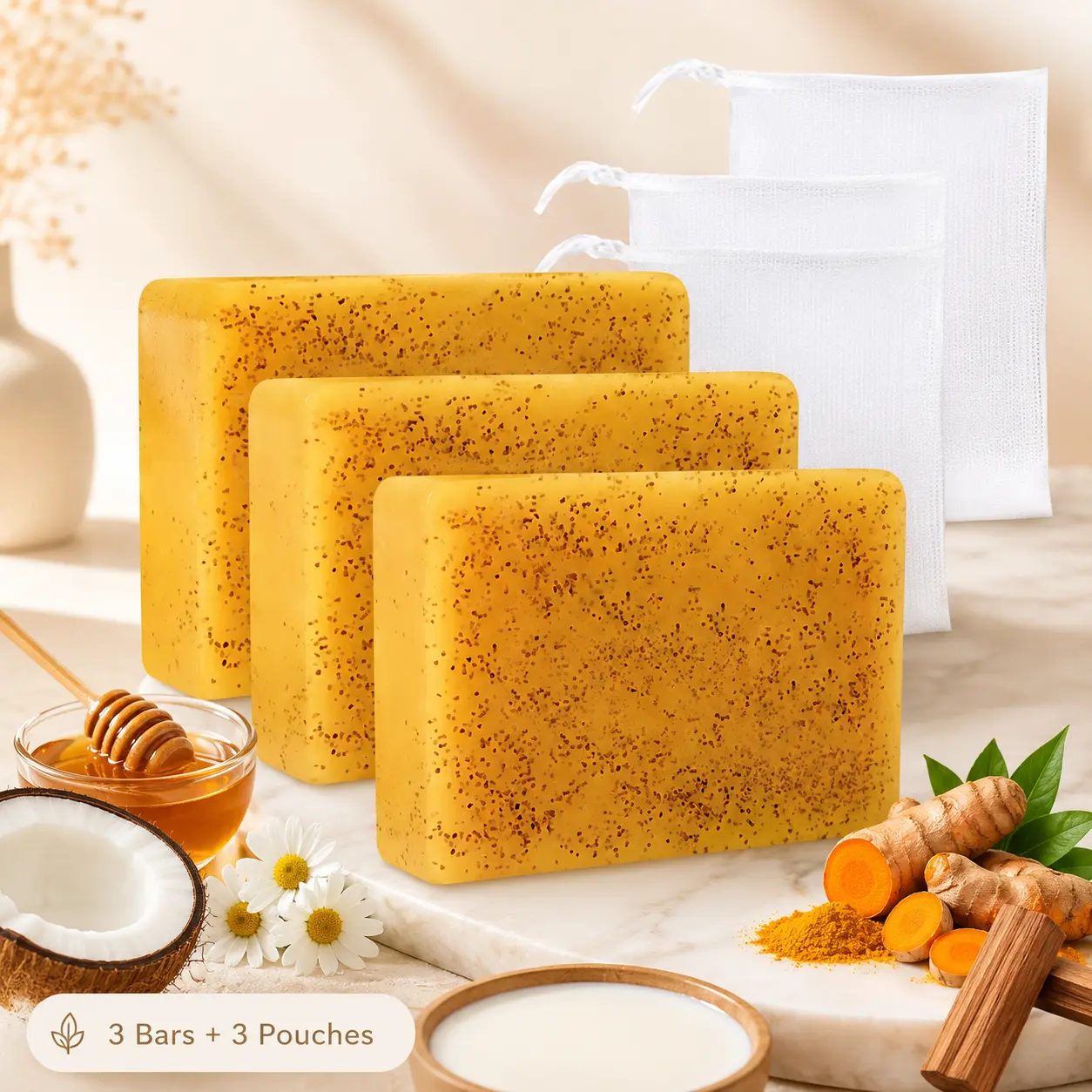Lemon Turmeric KojicAcid Soap,Collagen body and facial cleansing soap,  Firm Pores,Deep cleansing, Acne removal, Even skin tone,Glowing Skin Care Soap,With Soap Saver Bags