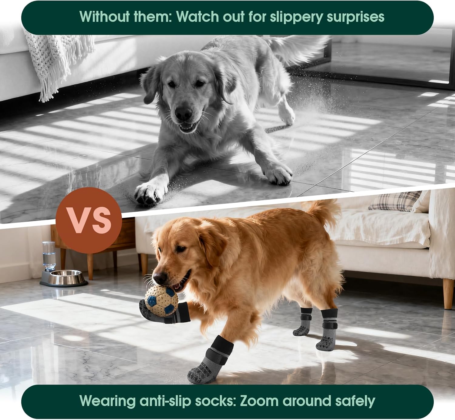 Kuoser Non Slip Dog Socks for Hardwood Floors,4Pack Anti-Slip Dog Grippy Socks to Prevent Licking Paws,Dogs Booties Paw Protectors with Double-Sided Traction for Small Medium Large Senior Dogs