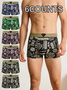 6pcs Prints Men's Boxer Briefs, Soft, Lightweight, Quick drying and lightweight sports underwear, Suitable for Four Seasons wear, comfort-breathable Men's underwear, Loose, casual, Suitable for daily home wear and exercise, Underwear All Seasons