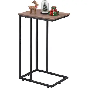 C Shaped End Table, Small Side Tables for Sofa and Bed, Couch Table That Slides Under for Living Room, Bedroom, Home Office, Small Spaces