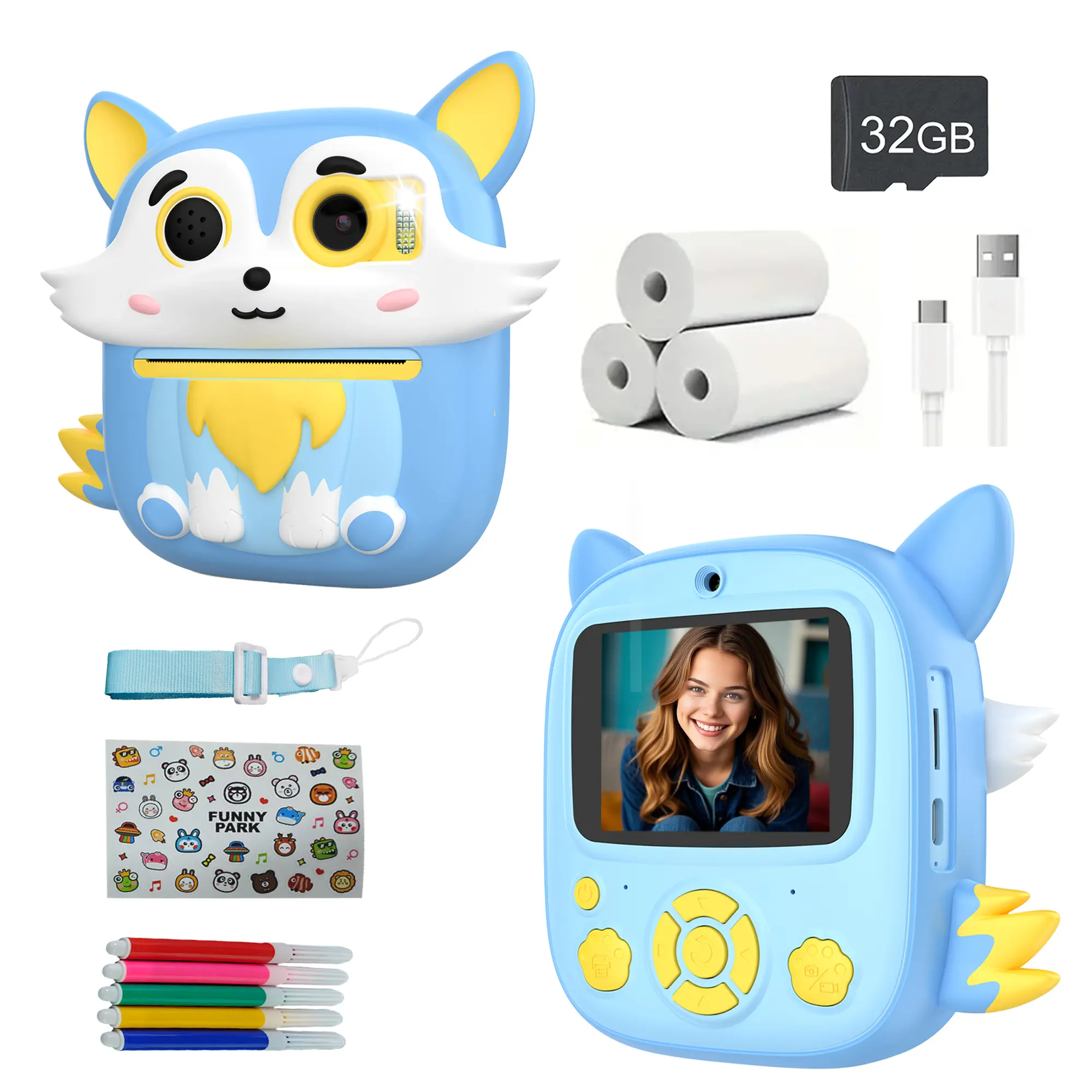 Teen-Friendly Digital Camera with Printer Paper & Charger, Includes 32GB Card, Ideal Holiday Gift, Perfect for Teens
