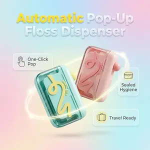 2026 Travel Floss Pick Dispenser Count Automatic Press Pop-Up Holder Sized Organizer Portable and Refillable for Home Dining Restaurant with 10 Picks (Pink/Green)