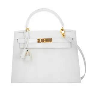 Pre-owned HERMÈS Evergrain Tote Bags Kelly 28 White