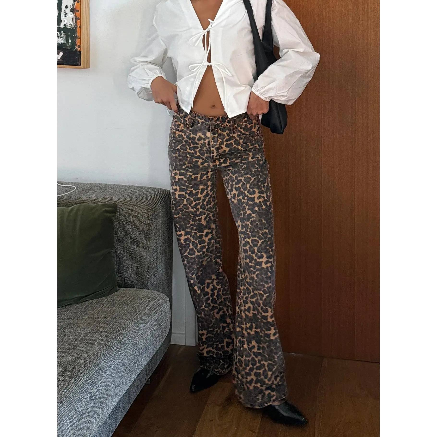 Top Model Low Rise Straight Leg Jeans Leopard